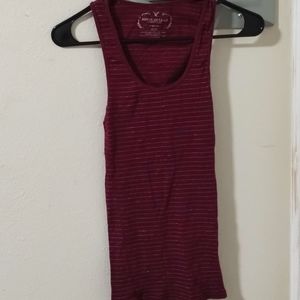 American Eagle Maroon Striped Muscle Tank